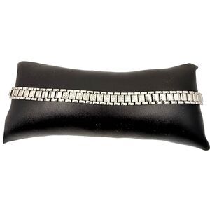 Silver Tone Rhinestone Watch Link Bracelet 7" Shimmering Trendy 90s